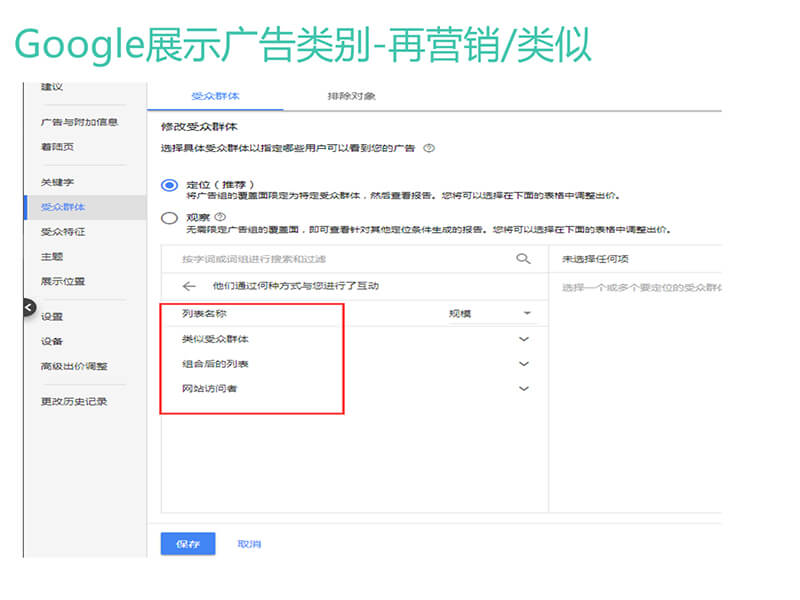 Google展示廣告之再營銷類別